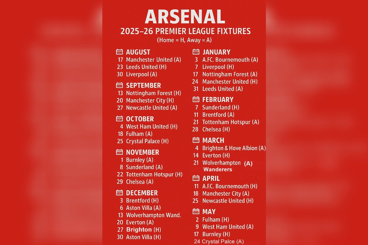 Arsenal 2025–26 Premier League Fixtures | Full Schedule